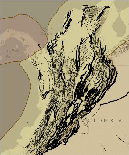 Mapa de líneas de falla en Colombia