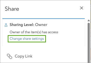 Cambiar el vínculo de la configuración de uso compartido en la ventana Compartir