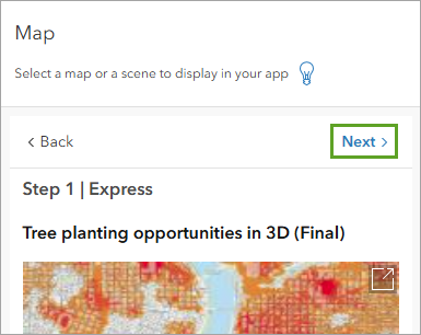 Siguiente en el panel Mapa