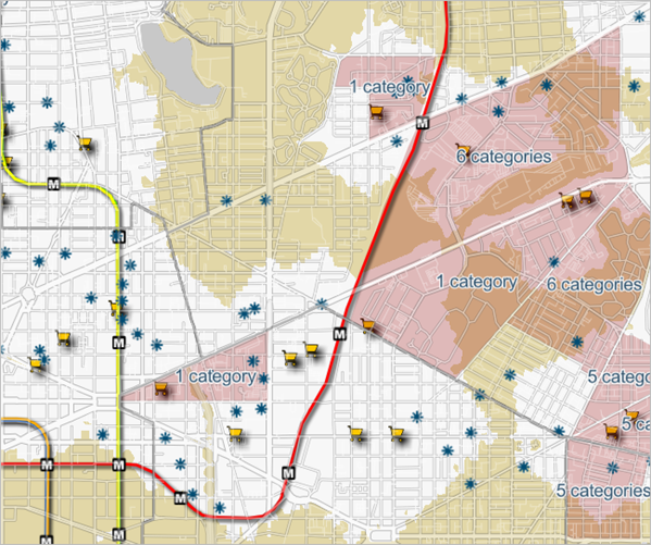 Etiquetas visibles en el mapa en el nivel de zoom Ciudad