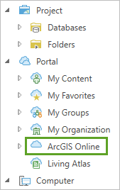 Opción ArcGIS Online en la ventana Agregar datos