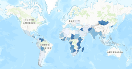 Mapa que muestra la subalimentación por país en la simbología de colores graduados