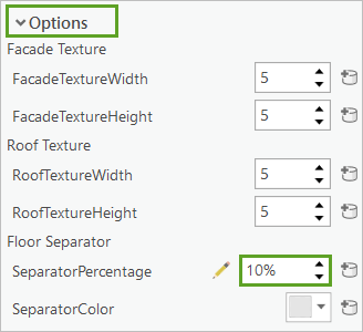 Panel Opciones con SeparatorPercentage seleccionado para el 10 por ciento