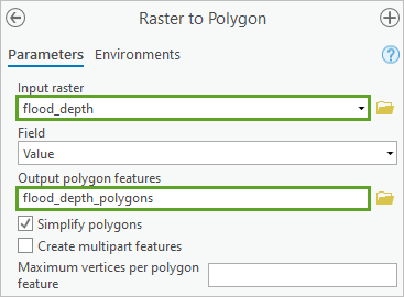 Parámetros de la herramienta De ráster a polígono