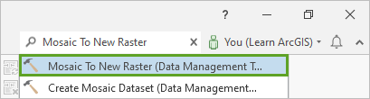 Resultados de búsqueda de De mosaico a nuevo ráster en Buscar de comandos