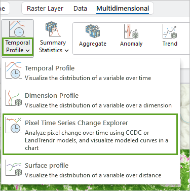 Opción Explorador de cambios de serie temporal de píxel