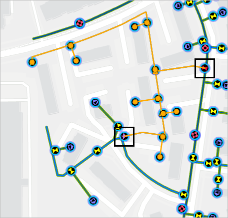 Válvula del sistema y válvula de verificación de flujo en el mapa