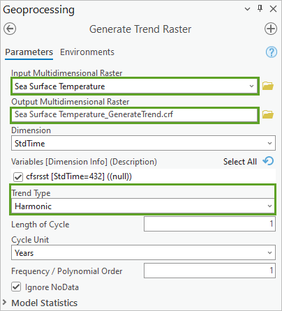 Parámetros de la herramienta Generar ráster de tendencia
