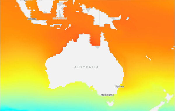 Capa de temperatura predicha de la superficie del mar en el mapa