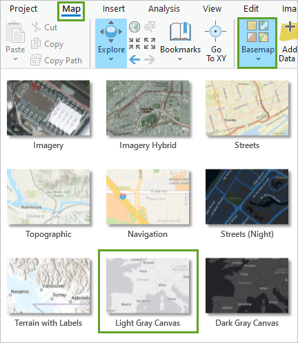 Opción de mapa base Lona gris claro