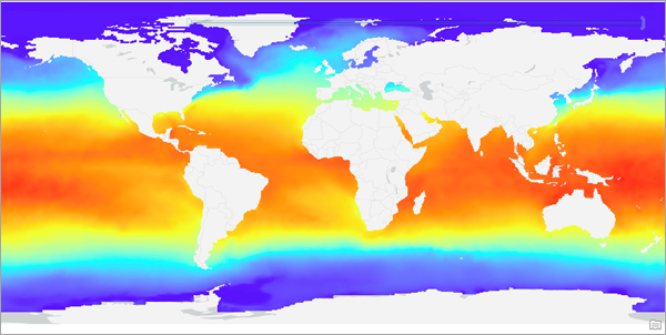 Mapa que muestra las temperaturas de la superficie del mar