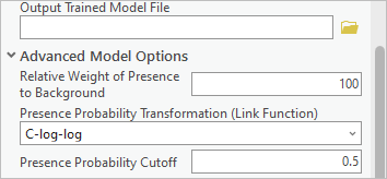 Sección Opciones de modelo avanzadas