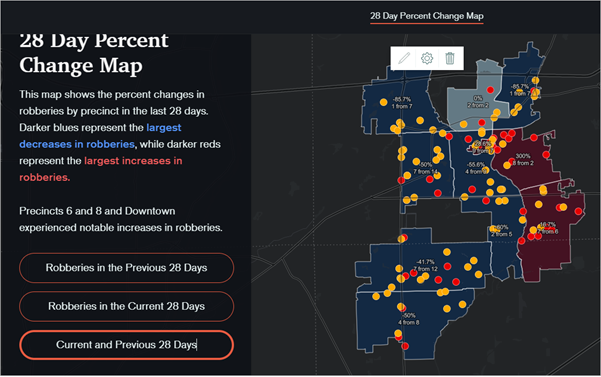 Sidecar 28 Day Percent Change con los botones de acción de mapa completos