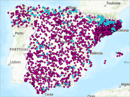 Valores atípicos seleccionados en el mapa