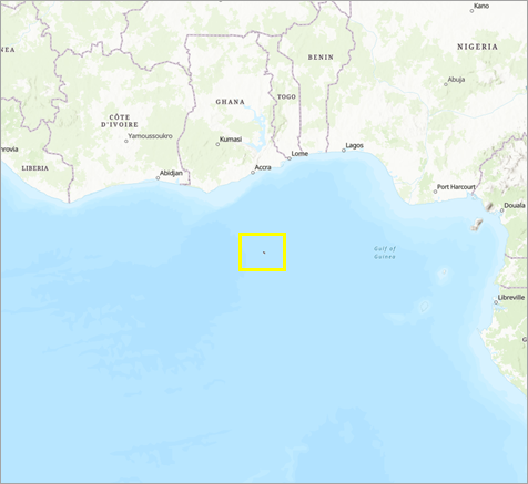 La imagen agregada con un sistema de coordenadas desconocido se agrega al mapa frente a la costa occidental de África