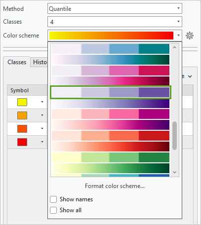 Esquema de color Morados (4 clases)