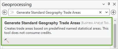 Herramienta Generar áreas comerciales de geografía estándar en los resultados de búsqueda