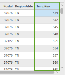 Valores de TempKey asignados