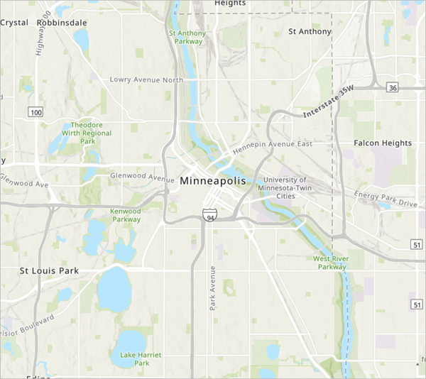Mapa con zoom aplicado a Minneapolis