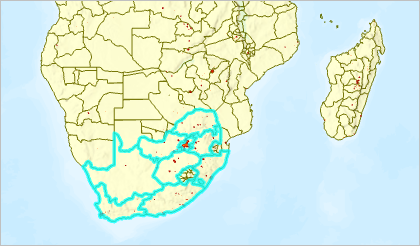 Provincias sudafricanas seleccionadas en el mapa