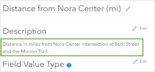 Descripción actualizada para el campo Distancia al centro de Nora (mi)