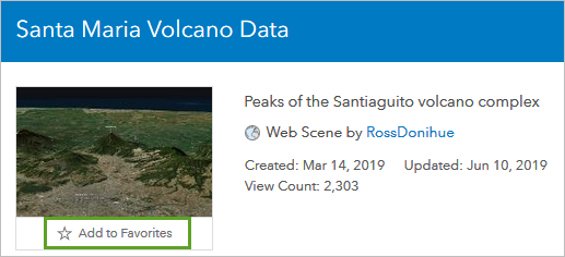 Agregar la escena del volcán a la lista Favoritos.