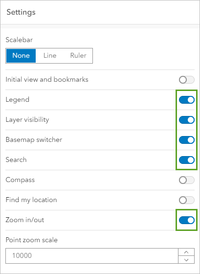 Herramientas del mapa habilitadas en la pestaña Configuración