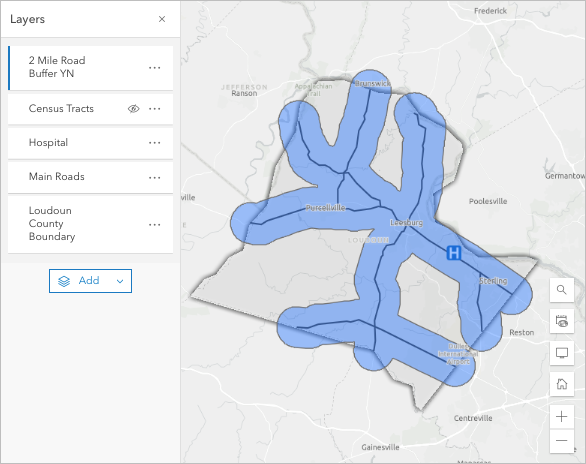 Mapa con las carreteras de la zona de influencia agregadas