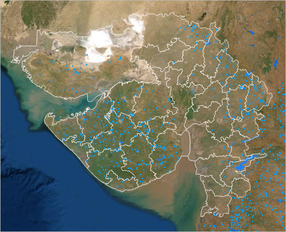 Mapa de presas y distritos de Gujarat