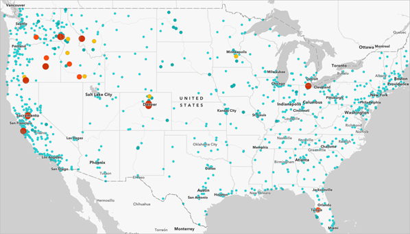 Mapa que muestra lecturas de partículas de 2,5.