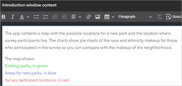 Contenido de la ventana de introducción configurado