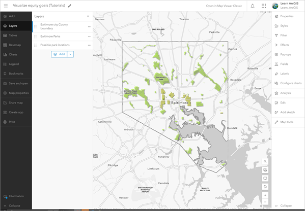 Mapa abierto en Map Viewer