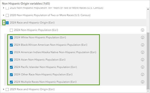 Variables de raza y etnia seleccionadas en la ventana del explorador de datos