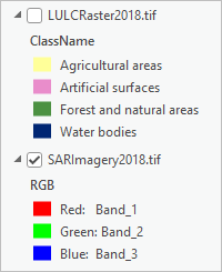 La capa SARImagery2018.tif está activada en el panel Contenido.