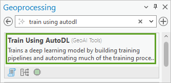 La herramienta Entrenar con AutoDL en los resultados de búsqueda