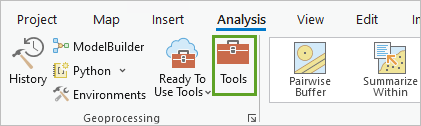 Botón Herramientas en la sección Geoprocesamiento de la pestaña Análisis de la cinta