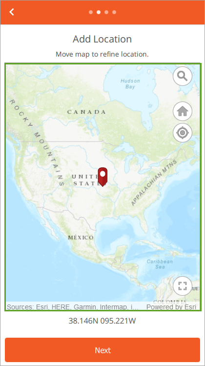 Mapa web en la página Agregar ubicación