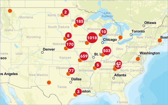 Locales de Casey's en el mapa