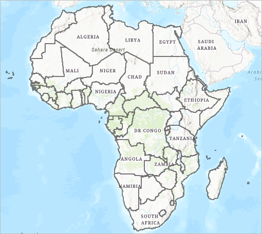 Contornos de países simbolizados con una línea negra de 3 píxeles