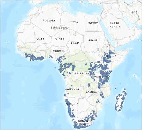 Mapa de resultados de áreas protegidas con una rareza elevada