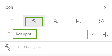Herramienta Buscar puntos calientes en los resultados de búsqueda del panel Herramientas