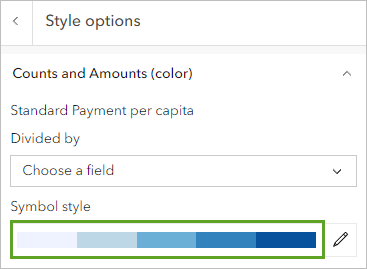 Estilo del símbolo para la capa Medicare Spending by County en el panel de opciones Estilo