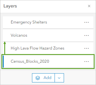 Réorganiser la couche Census Blocks (Îlots de recensement) dans la fenêtre Layers (Couches).