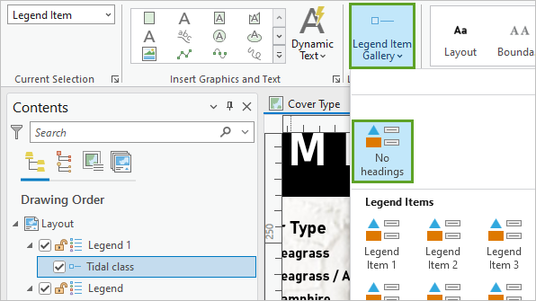 No headings (Pas d’en-tête) dans Legend Item Gallery (Galerie d’éléments de légende)