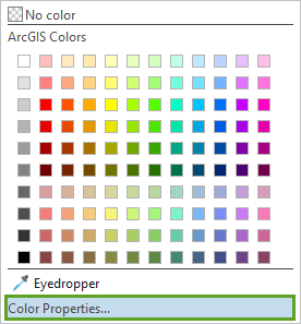 Bouton Color Properties (Propriétés des couleurs) du menu Text Color (Couleur du texte)