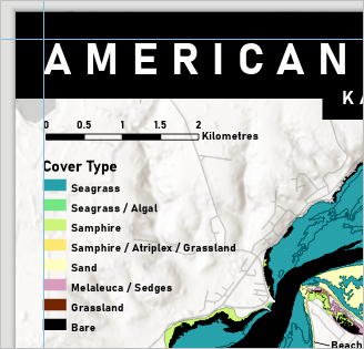 Barre d’échelle et légende Cover Type (Type de couverture) positionnées sur la mise en page