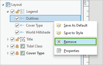 Supprimez l’option dans le menu contextuel de l’élément de légende Outlines (Contours)