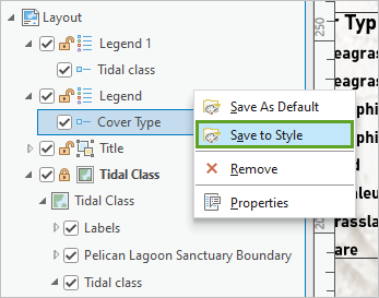 Option Save to Style (Enregistrer dans un style) du menu contextuel de l’élément de légende Cover Type (Type de couverture)