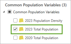 Option 2023 Total Population (Population totale 2023) sélectionnée dans la fenêtre Data Browser (Navigateur de données)