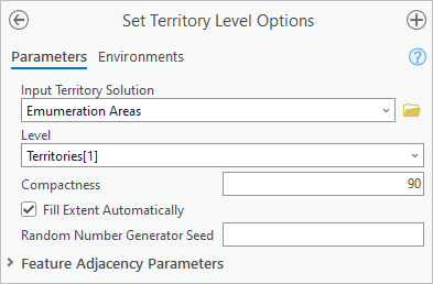 Paramètres de l’outil Set Territory Level Options (Définir les options des niveaux de sectorisation)